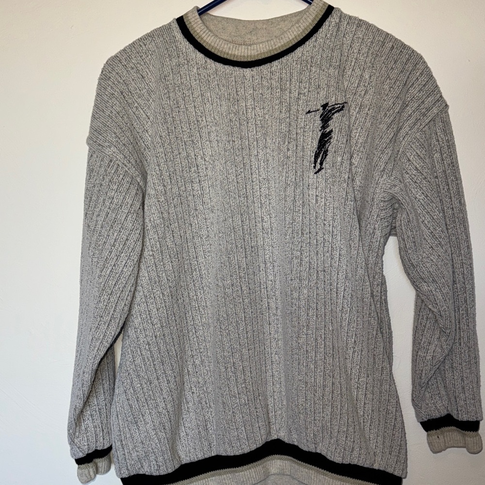 Exist Golf Gray Crewneck Sweater with Black Accents. Country Club Resort Preppy
